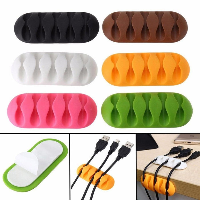 Soporte para cables de datos, organizador de almacenamiento de cables TPR de cinco orificios pastable, 10 Uds.