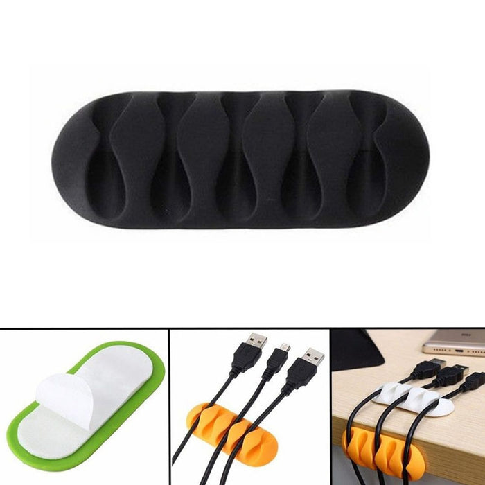 Soporte para cables de datos, organizador de almacenamiento de cables TPR de cinco orificios pastable, 10 Uds.