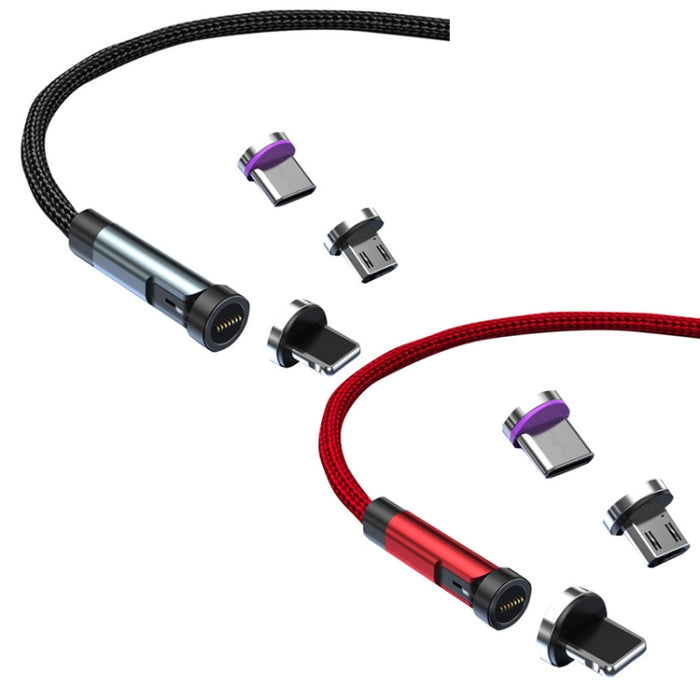CC57 Cable de datos de carga rápida magnético giratorio de 540 grados, 1m + 8 Pin + Type-C/USB-C + Micro USB + Red, 1m + Type-C/USB-C + Micro USB + Black, 2m + Type-C/USB-C + Micro USB + Red, 2m + Type-C/USB-C + Micro USB + Black