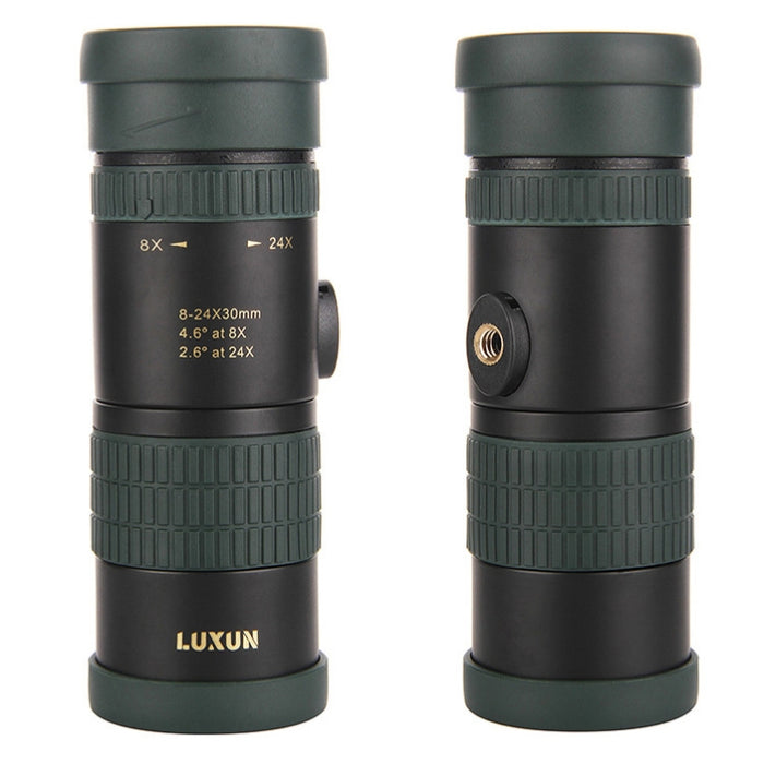 LUXUN 8-24X30 Shimmer Night Vision Telescopio de variación de un solo cilindro con clip para teléfono y trípode