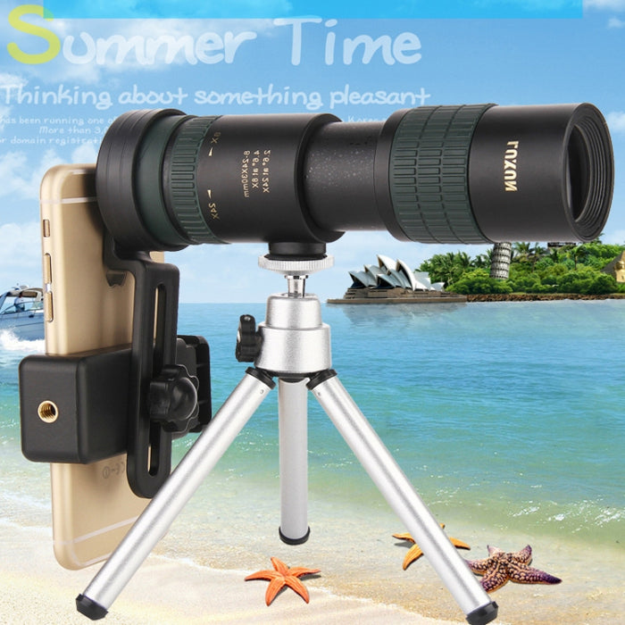 LUXUN 8-24X30 Shimmer Night Vision Telescopio de variación de un solo cilindro con clip para teléfono y trípode