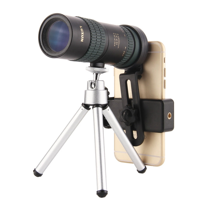 LUXUN 8-24X30 Shimmer Night Vision Telescopio de variación de un solo cilindro con clip para teléfono y trípode