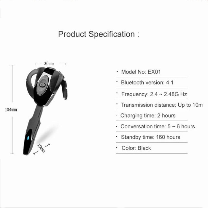 ex-01 Auricular Bluetooth 4.1 para negocios con oreja colgante