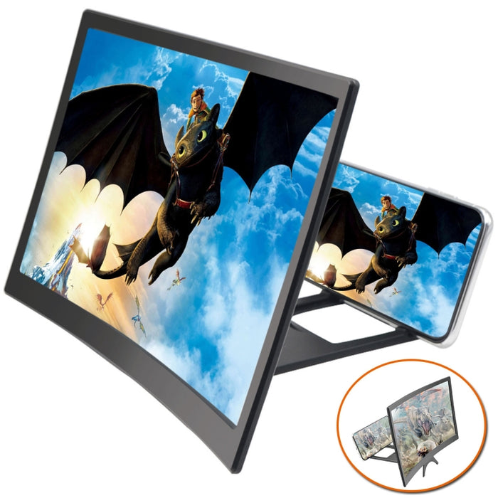 Lupa de pantalla curva para teléfono móvil, lupa de pantalla 3D de alta definición, soporte perezoso multifuncional, 12 pulgadas