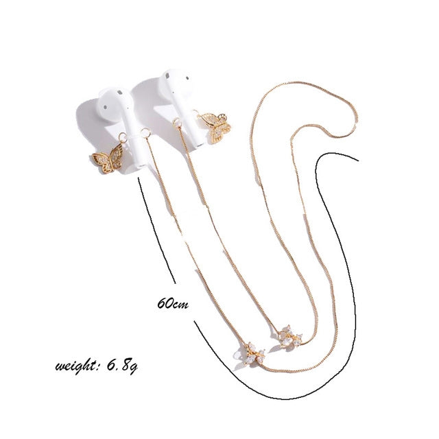 Cadena antipérdida Universal para auriculares inalámbricos, collar antipérdida de mariposa de circonio, dulce y sencillo
