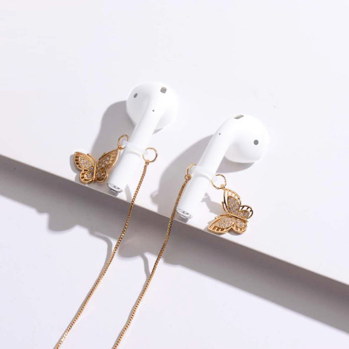 Cadena antipérdida Universal para auriculares inalámbricos, collar antipérdida de mariposa de circonio, dulce y sencillo