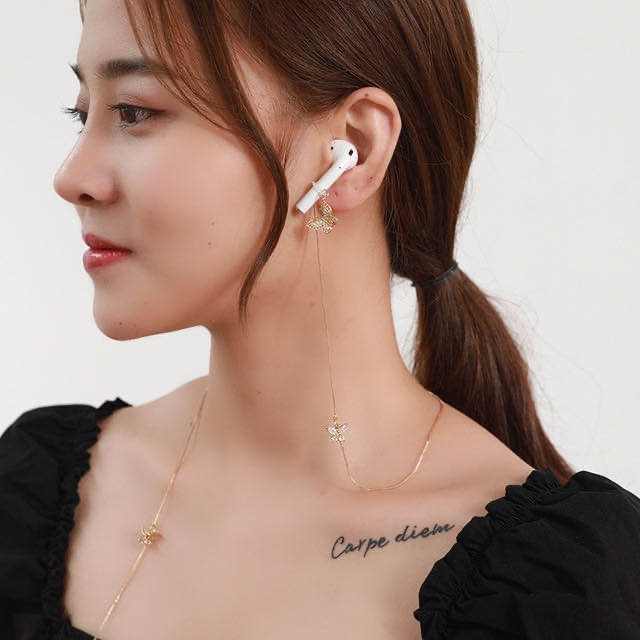 Cadena antipérdida Universal para auriculares inalámbricos, collar antipérdida de mariposa de circonio, dulce y sencillo