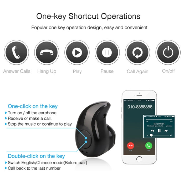 S530 Mini auricular inalámbrico Bluetooth deportivo intrauditivo manos libres para teléfono inteligente, con micrófono