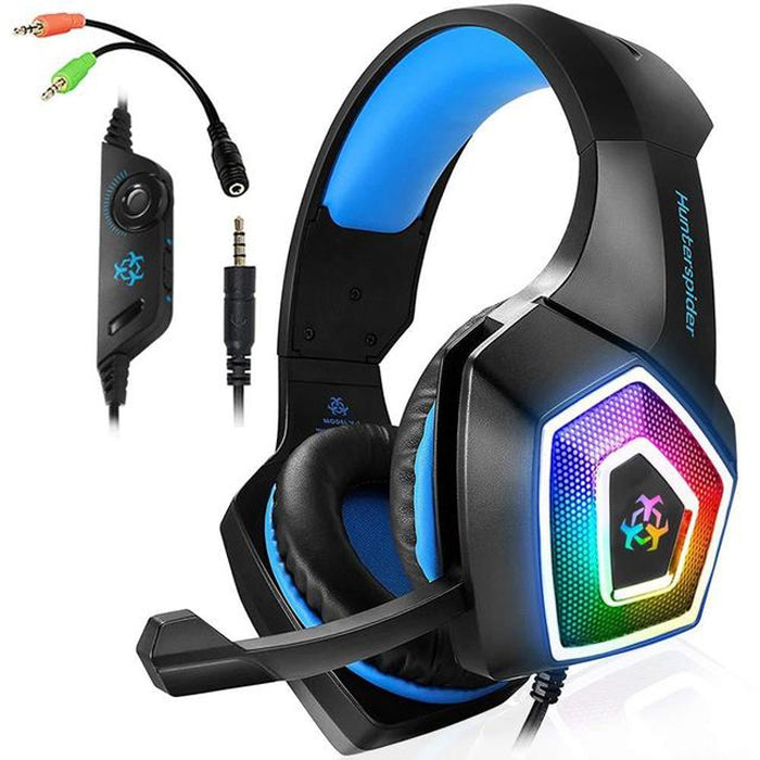 Auriculares para juegos con control de cable luminoso colorido RGB de 3,5 mm V1, longitud del cable: 2,2 m