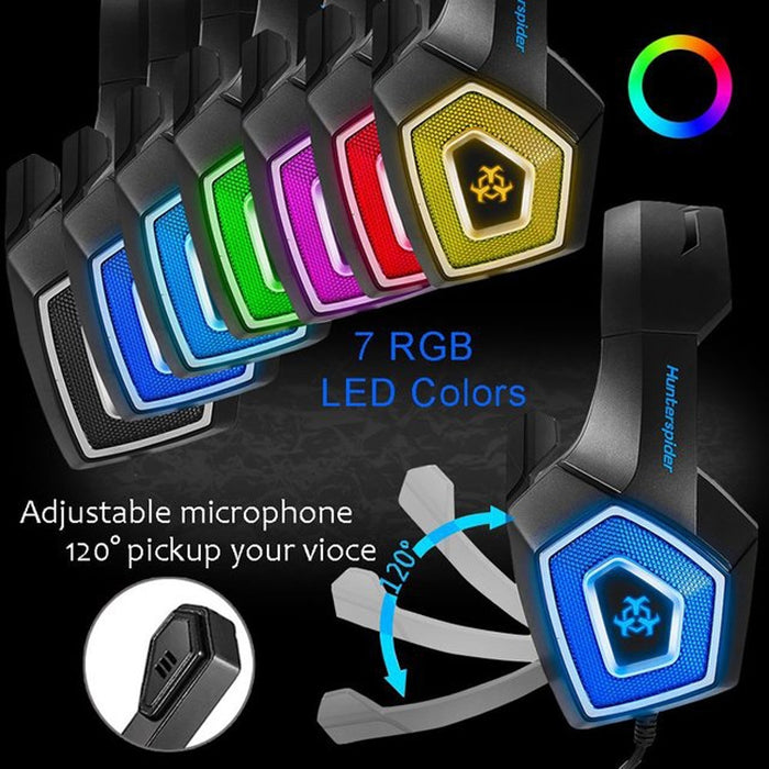 Auriculares para juegos con control de cable luminoso colorido RGB de 3,5 mm V1, longitud del cable: 2,2 m