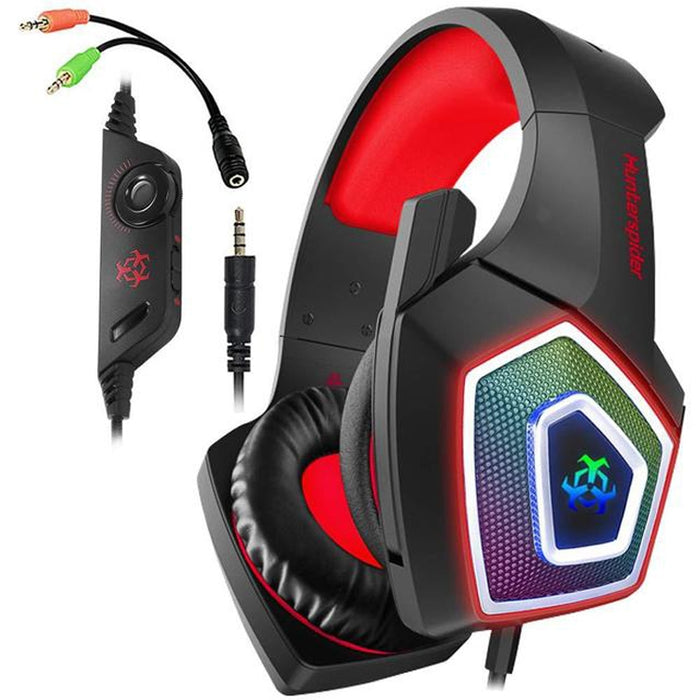 Auriculares para juegos con control de cable luminoso colorido RGB de 3,5 mm V1, longitud del cable: 2,2 m