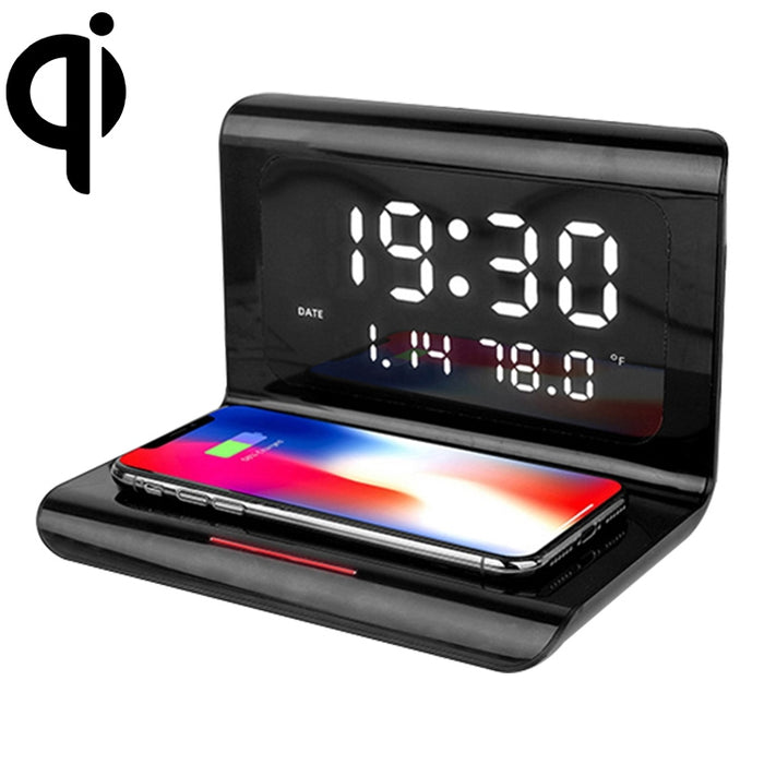 Cargador inalámbrico multifunción Universal para teléfono móvil QI de 10W con despertador y pantalla de hora/calendario/temperatura