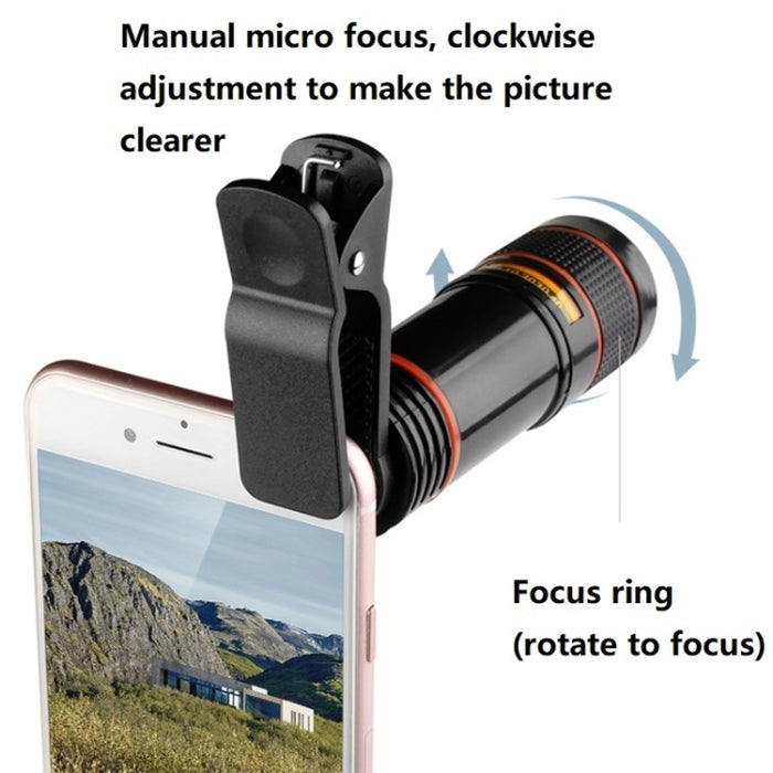 2 PCS 12X Teleobjetivo Telescopio Cámara Zoom Teléfono móvil Lente externa