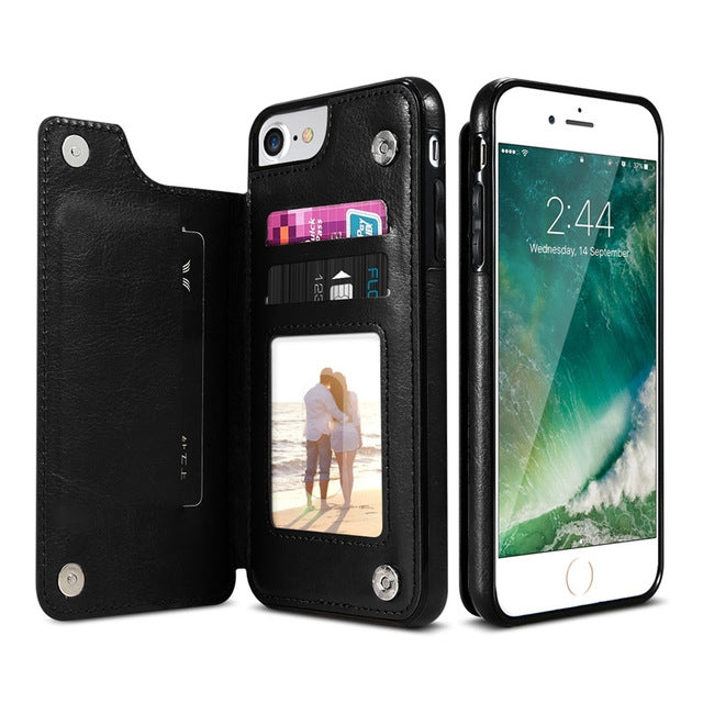 Para iPhone XR Funda de cuero retro PU Funda para teléfono con múltiples tarjeteros
