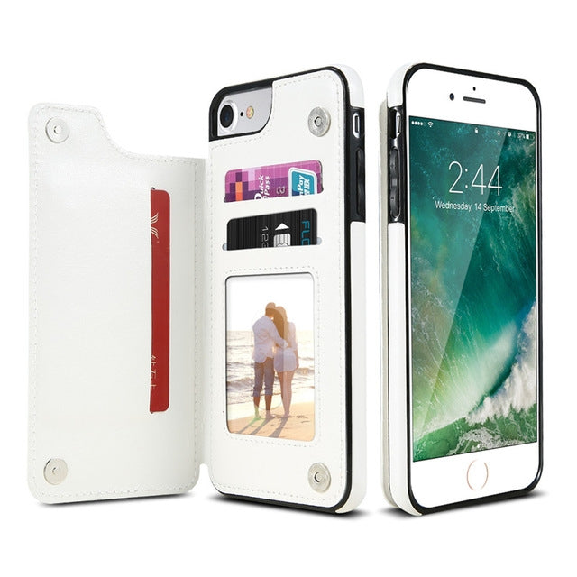 Para iPhone XR Funda de cuero retro PU Funda para teléfono con múltiples tarjeteros
