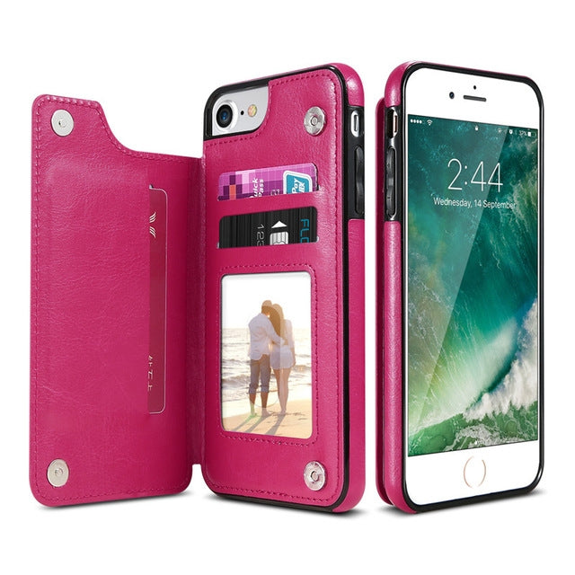 Para iPhone 7 Plus/8 Plus Funda de cuero PU retro Fundas para teléfono con múltiples tarjeteros (marrón)