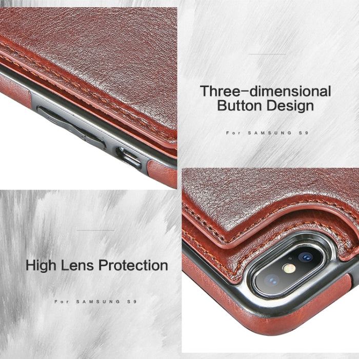 Para iPhone XS Funda de cuero retro PU Fundas para teléfonos con múltiples tarjeteros