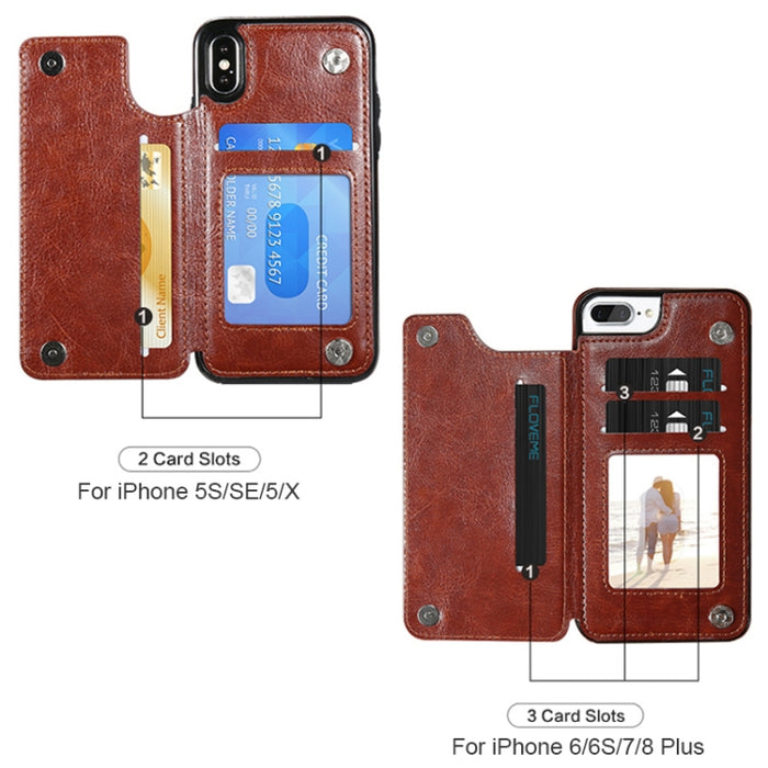 Para iPhone XS Funda de cuero retro PU Fundas para teléfonos con múltiples tarjeteros
