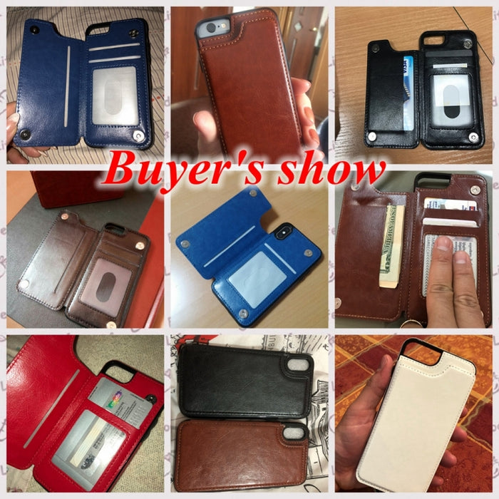 Para iPhone XS Funda de cuero retro PU Fundas para teléfonos con múltiples tarjeteros
