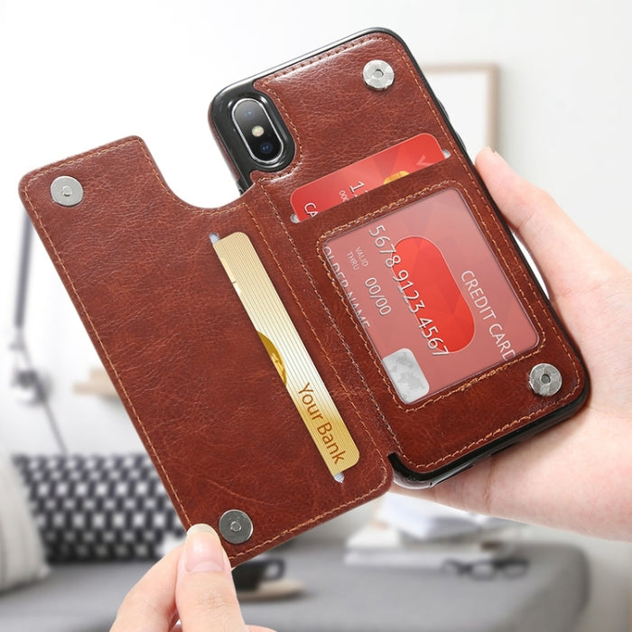 Para iPhone XS Funda de cuero retro PU Fundas para teléfonos con múltiples tarjeteros
