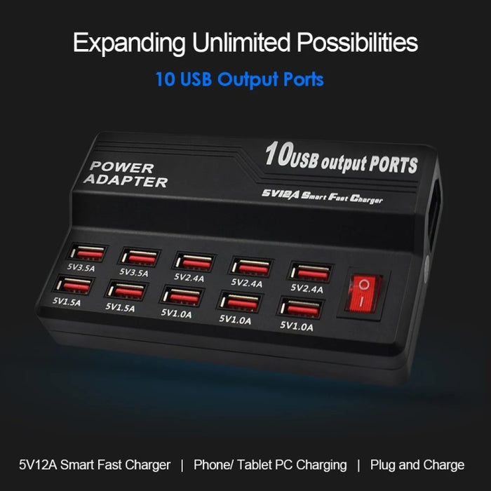 Interfaz USB de 100-240 V Cargador electrónico digital de carga rápida inteligente Cargador multifuncional, enchufe de EE. UU.