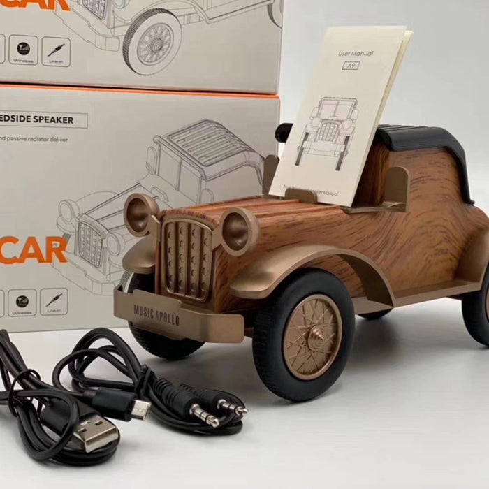 A9 Retro grano de madera clásico forma de coche altavoz inalámbrico Bluetooth Subwoofer Radio portátil soporte para teléfono móvil Mini altavoz