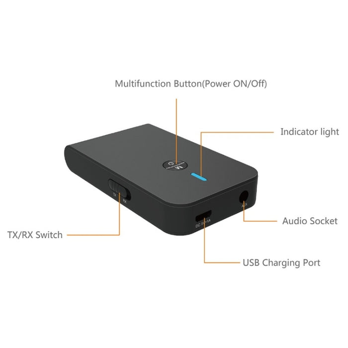 BT-6 Receptor y transmisor 2 en 1 Adaptador de audio Bluetooth 5.0