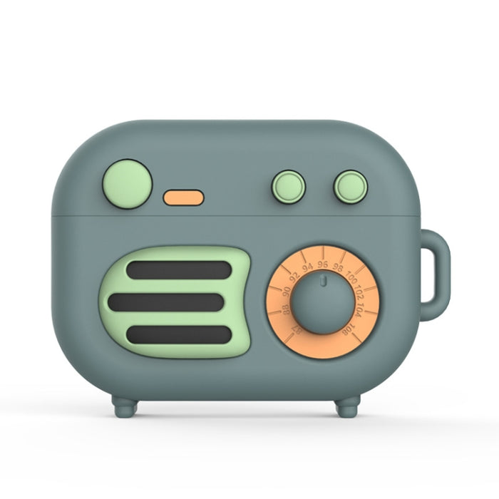 Funda protectora de silicona con forma de radio retro de 2 piezas para AirPods Pro