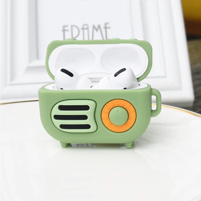 Funda protectora de silicona con forma de radio retro de 2 piezas para AirPods Pro