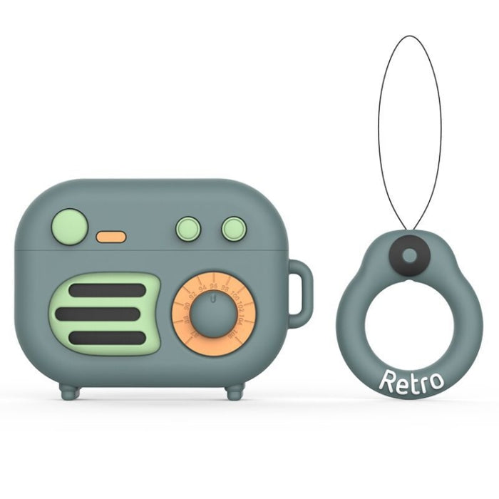 Funda protectora de silicona con forma de radio retro de 2 piezas para AirPods Pro
