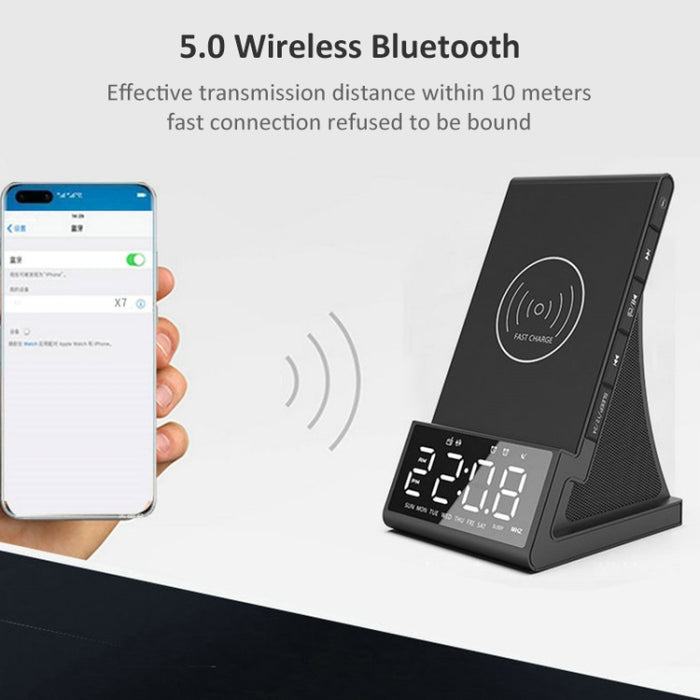 Altavoz Bluetooth de carga inalámbrica multifuncional X7 con despertador, radio y control remoto