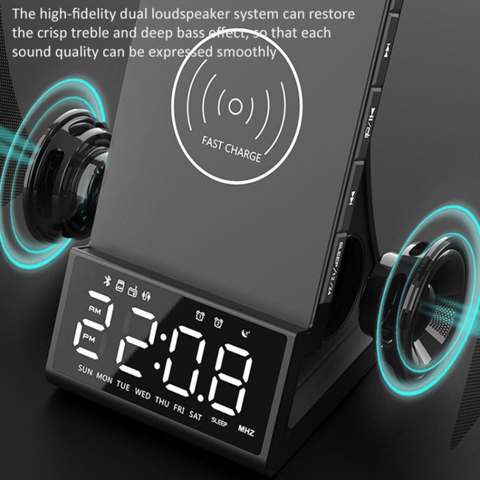 Altavoz Bluetooth de carga inalámbrica multifuncional X7 con despertador, radio y control remoto