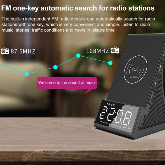 Altavoz Bluetooth de carga inalámbrica multifuncional X7 con despertador, radio y control remoto