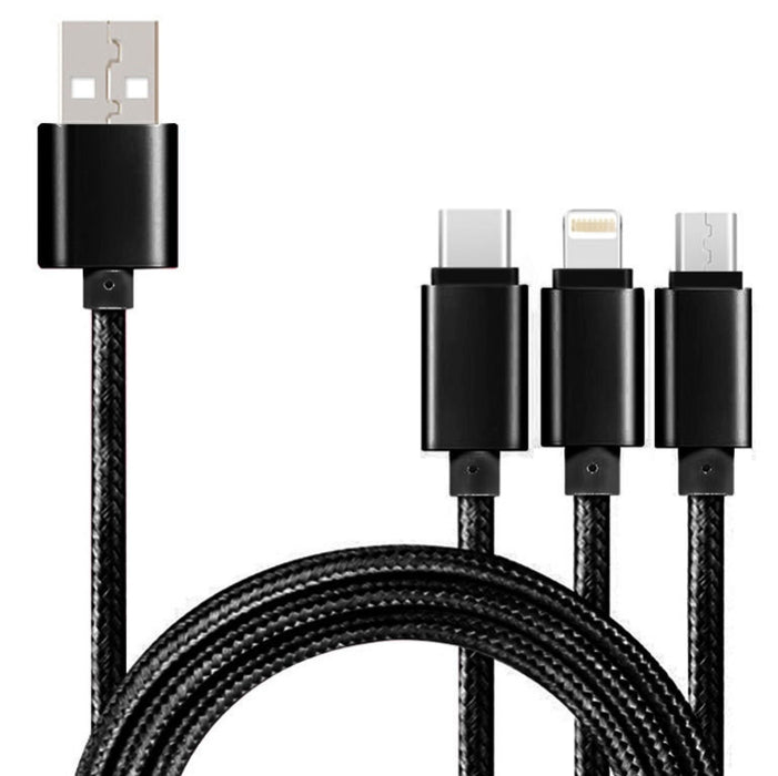 5 PCS 2A 3 en 1 USB a USB-C / Tipo-C + 8 pines + cable de datos trenzado micro USB