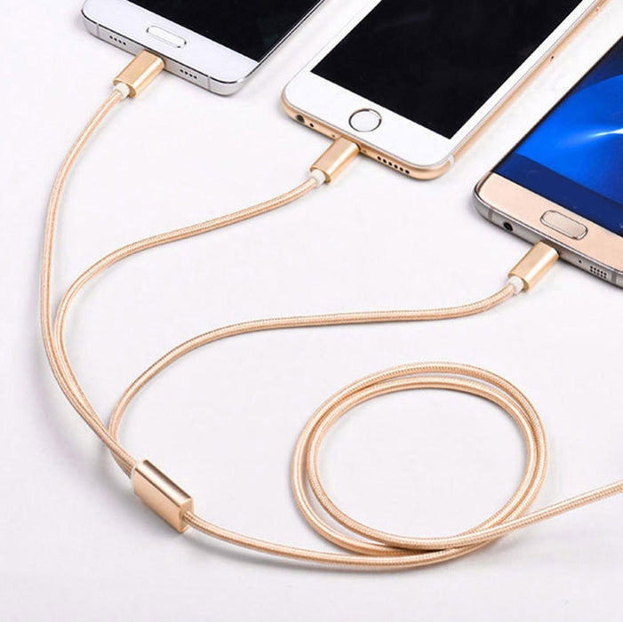 5 PCS 2A 3 en 1 USB a USB-C / Tipo-C + 8 pines + cable de datos trenzado micro USB