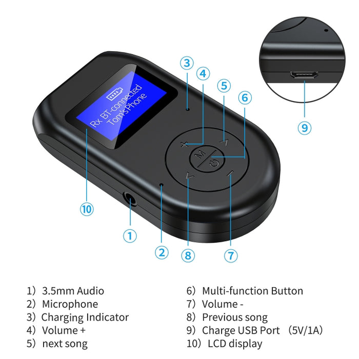 Bluetooth 5.0 Audio Lanzamiento Recepción Llamada Tres en uno TV Juego de computadora Música Adaptador Bluetooth