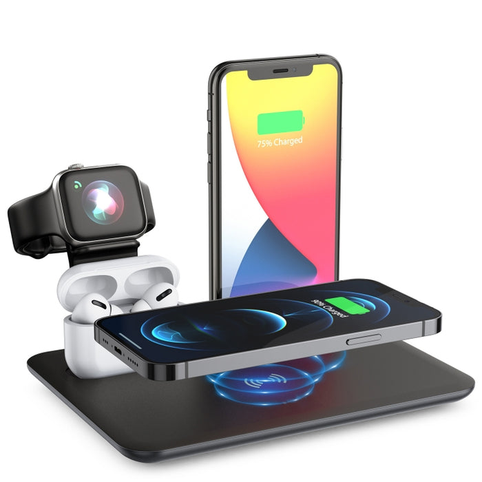 HQ-UD17 4 en 1 Base de carga del soporte del teléfono del cargador inalámbrico para iPhone, iWatch, AirPods y otros teléfonos Android