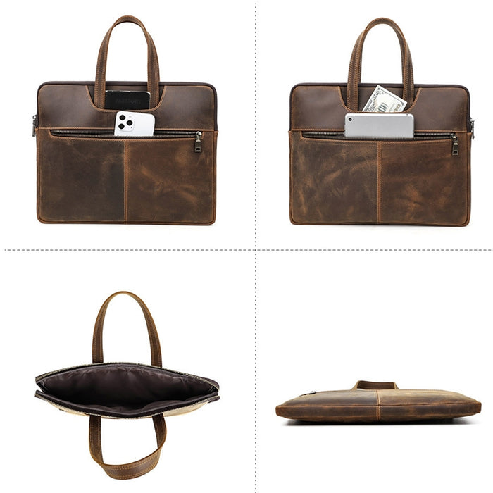 CONTACTOS FAMILY CF3010 Crazy Horse Leather Multifuncional Laptop Bolso para Macbook Pro 16 Pulgadas