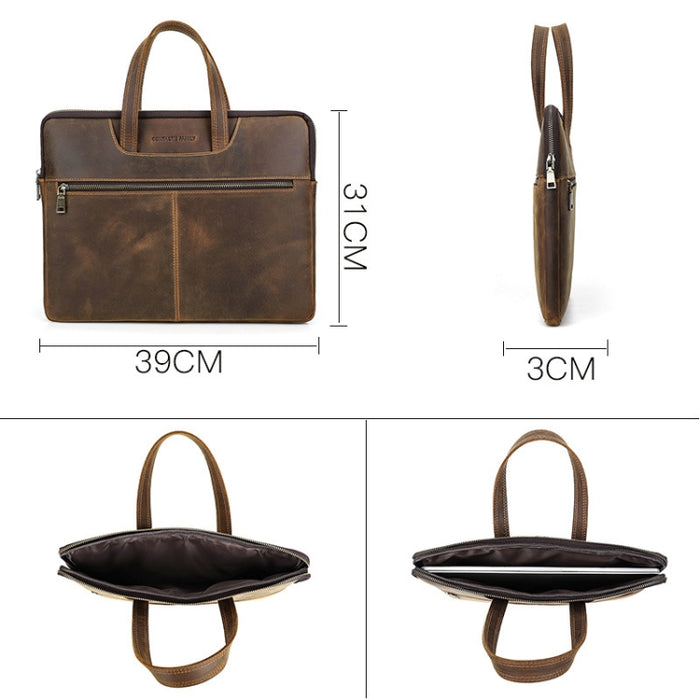 CONTACTOS FAMILY CF3010 Crazy Horse Leather Multifuncional Laptop Bolso para Macbook Pro 16 Pulgadas