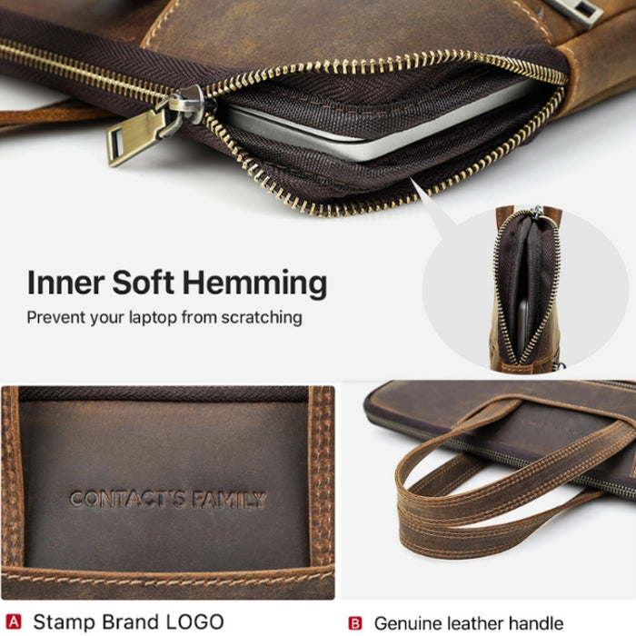CONTACTOS FAMILY CF3010 Crazy Horse Leather Multifuncional Laptop Bolso para Macbook Pro 16 Pulgadas