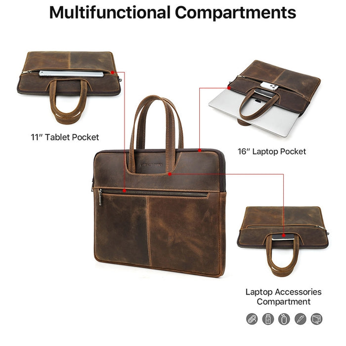 CONTACTOS FAMILY CF3010 Crazy Horse Leather Multifuncional Laptop Bolso para Macbook Pro 16 Pulgadas