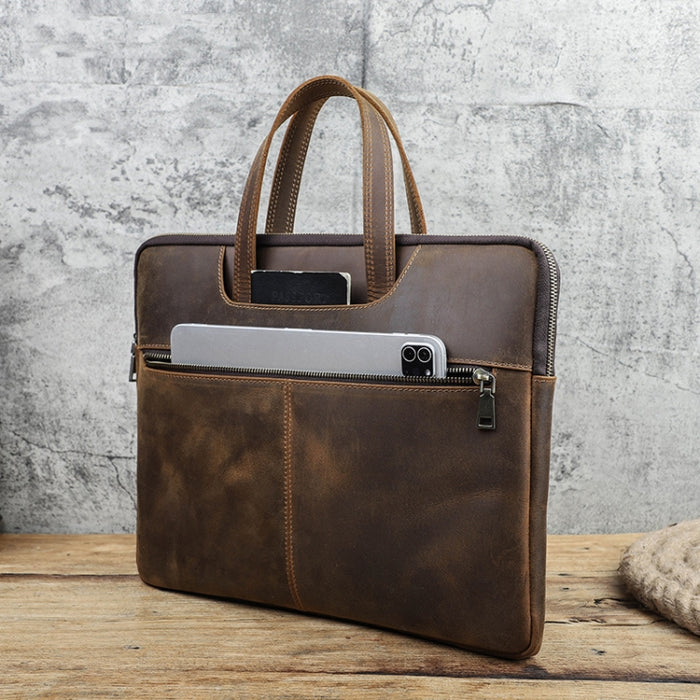 CONTACTOS FAMILY CF3010 Crazy Horse Leather Multifuncional Laptop Bolso para Macbook Pro 16 Pulgadas