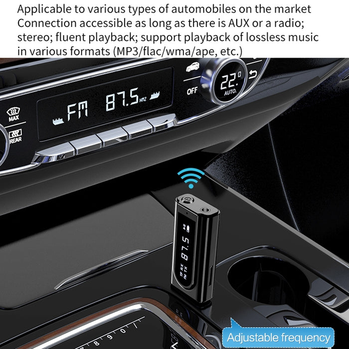 USB Car Bluetooth 5.0 Adaptador Receptor FM + AUX Audio Transmisor estéreo de salida dual, K9 Black