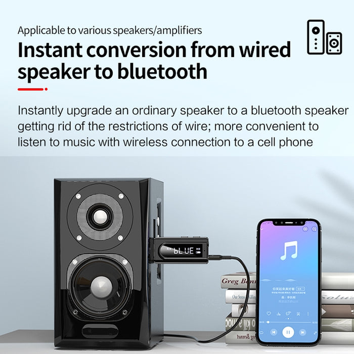 USB Car Bluetooth 5.0 Adaptador Receptor FM + AUX Audio Transmisor estéreo de salida dual