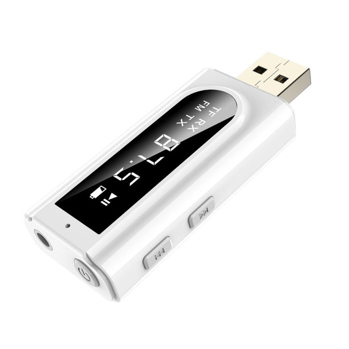USB Car Bluetooth 5.0 Adaptador Receptor FM + AUX Audio Transmisor estéreo de salida dual
