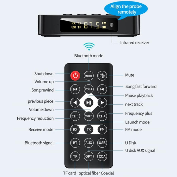 Receptor y transmisor M6 NFC Bluetooth 5.0 y adaptador FM 3 en 1