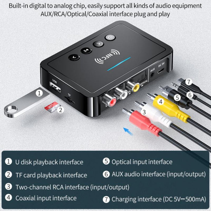 Receptor y transmisor M6 NFC Bluetooth 5.0 y adaptador FM 3 en 1