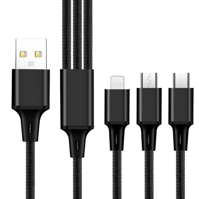 2 PCS ZZ034 USB a 8 pines + USB-C / Type-C + Micro USB 3 en 1 Cable de carga rápida, estilo: