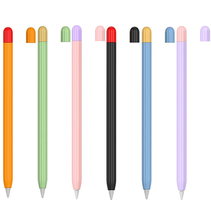 2 juegos 5 en 1 cubierta protectora de silicona Stylus + tapa de bolígrafo de dos colores + 2 estuches de plumín