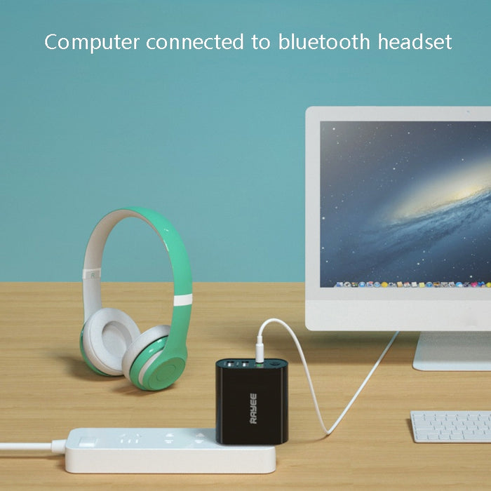 RAYEE K8 Receptor y transmisor de audio Bluetooth 5.0 Adaptador 2 en 1 compatible con disco U de carga rápida 2.1A, enchufe de EE. UU.